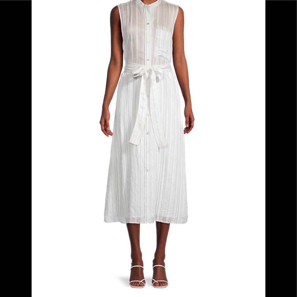 Vince Stripe Gauze Sleeveless Shirtdress